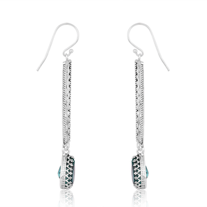 Pendientes de Plata de Ley con Baño de Rodio y Gema de Cuarzo Aguamarina Doble de Santa María Hechos a Mano para Mujer - Lujo para Bodas y Fiestas - Product Image 4