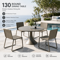Mesa de Comedor Redonda de Aluminio para Exteriores FLD2056, Grado Contract, 130 cm, Base Trompeta, para Hotel, Resort, Restaurante, Patio