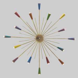 Plafonnier étoile en laiton de style moderne du milieu du siècle avec abat-jour colorés, luminaire d'intérieur pour salon - Product Image 2