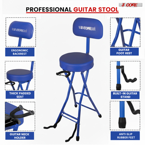 Taburete para Guitarra 5Core, Silla Acolchada de 3.15 Pulgadas con Respaldo, Asiento Musical Plegable con Reposapiés Integrado, Soporte para Guitarra - Product Image 6