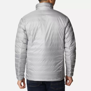 Men's <b>Light</b> Gray Hooded Puffer Jacket Stand Collar Zipper Closure Windproof Casual Winter Regular Fit Polyester Wadding Letter - Product Image 2