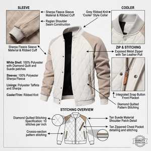 Chaqueta Bomber Acolchada para Hombre, Estilo Urbano, Forro Polar Sherpa, Invierno, Felpa, Poliéster, Algodón, Chaqueta Casual para Hombre - Product Image 5