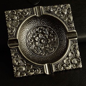 Vintage Brass Round Desktop Ashtray with Floral Design for Home Decor - Product Image 2