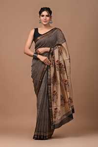 Sari de Seda Maheshwari Pura con Estampado a Mano, Sari Indio de Diseño, Ligero, para Festivales y Fiestas - Product Image 3