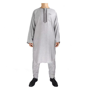 Muslim Robe 2-piece Men's Casual Shirt and Pants <b>Set</b> Solid African Style Breathable Spring <b>Knitted</b> Clothing - Product Image 4