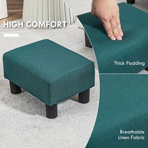 Pouf in Tessuto di Lino Verde con Gambe in Plastica per Casa, Ufficio o Camera da Letto - Product Image 4
