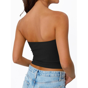 2026 Venta al por mayor Tops cortos sin tirantes para mujer, estilo bandeau Queen Tube, Tops deportivos de verano Y2K con abertura lateral, Bonitos tops bandeau sin mangas - Product Image 2