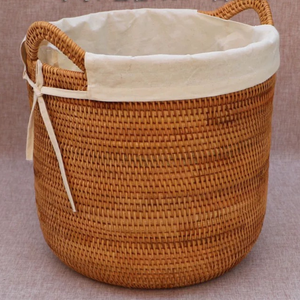 Grand panier rond en rotin et osier avec tressage robuste pour le rangement et la décoration intérieure, organisateur décoratif pour la chambre et la buanderie - Product Image 1