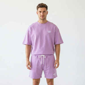 Ensemble survêtement LOGO pour homme : T-shirt et short avec fermeture éclair, ensembles décontractés surdimensionnés en coton et polyester, pull personnalisé pour homme - Product Image 4