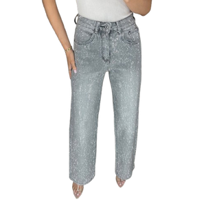 Jeans Rectos de Cintura Alta con Diamantes para Mujer, Pantalones Casuales de Mezclilla, Pantalones Elegantes, Ropa de Calle Moderna, Transpirable, de Algodón - Product Image 2