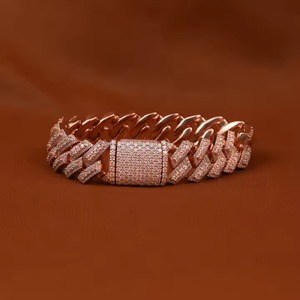 Pulsera de eslabones con diamantes de moissanita cúbica color oro rosa, pulsera Miami Ice Cube, joyería de eslabones con diamantes de imitación, regalo. - Product Image 2