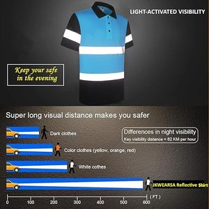 Safety ANSI Class 2 Reflective Polo Shirt Hi Vi Construction Short Sleeve T-Shirt Workwear with Reflective Tape - Product Image 5