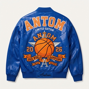 Custom Logo Stand Collar Front Chenille Embroidery Varsity <b>Jacket</b> Blue Bomber <b>Jacket</b> <b>Men</b> Streetwear Wholesale OEM - Product Image 4