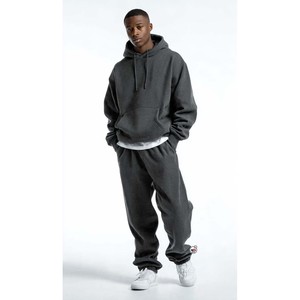 Mens Pink Hooded Tracksuits Set Full Sleeves Loose Fit Solid Color Casual Autumn Wear 100% Cotton Breathable Drawstring Closure - Product Image 5