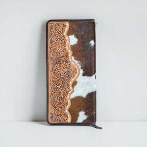 Vintage Genuine <b>Leather</b> <b>Jewelry</b> Case with Brown Floral Embossing Zipper Closure Durable Storage <b>Box</b> - Product Image 1