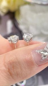 4ct Lab Grown Diamond Halo Stud Earrings: 14K White Gold - Product Image 4