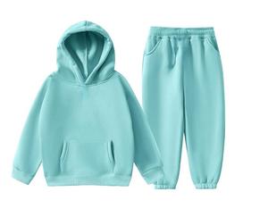 Children's Light Blue Cotton Fleece Hoodie and <b>Pants</b> Set Unisex Wear - Product Image 1