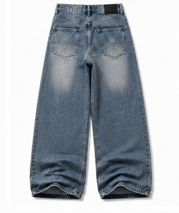 Jeans en denim délavé coupe droite ample pour hommes, qualité supérieure, personnalisables, printemps, décontracté, confortable, prix bas, 100% denim - Product Image 5