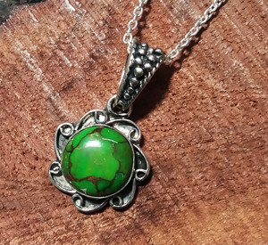 Natural Green Copper Turquoise Pendant 925 Sterling <b>Silver</b> Pendant <b>Necklace</b> Round Cut Stone Pendant <b>Silver</b> Statement Jewelry - Product Image 5