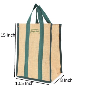Sac en jute tissé en gros, sac fourre-tout en toile de jute rayée, sac à main robuste avec poignée rembourrée pour la vente au détail et les promotions - Product Image 2