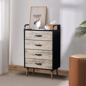 Commode pliable en tissu à 4 tiroirs en chêne pour sous-sol et appartement, gris et noir - Product Image 2