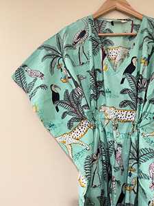 Robe longue kaftan à imprimé floral pour femme, en pur coton, style bohème, imprimé indien, kaftan long en coton imprimé à la main, 1 pièce - Product Image 3