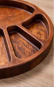 Plateau de service rond en bois d'acacia avec compartiments, plateau à collation en bois, plateau de service divisé pour fruits secs - Product Image 4