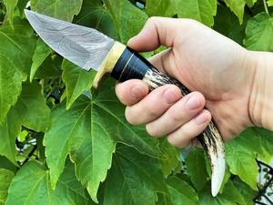 Cuchillo Skinner de Hoja Fija de Acero de Damasco de 6 Pulgadas con Punta Caída, Grado Industrial, Forja Nórdica, Mango de Cuerno de Ciervo, EDC, Personalizable OEM/ODM - Product Image 2