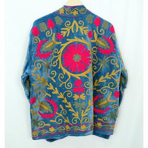 Elegant <b>Woman</b> Suzani Printed Velvet Cotton <b>Jacket</b> with Embroidery Open Stitch Closure Hand Drawn Autumn Standard Outerwear - Product Image 6
