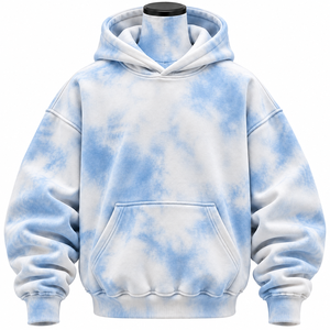 Sudadera con Capucha Oversize de Forro Polar Tie Dye, con Logotipo Personalizado, Unisex, Azul y Blanco, con Bolsillo, Casual, Manga Larga, Marca Privada - Product Image 1