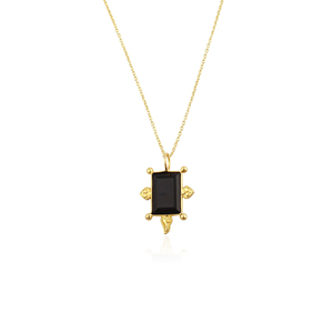 Collar con Colgante Rectangular de Ónix Negro con Marco Metálico de Diseño, Chapado en Oro, Joyería Geométrica para Mujer - Product Image 3