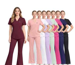 Uniforme Médico Azul Marino para Mujer con Logotipo Personalizado, Conjunto de Uniforme de Enfermería Elástico con Cuello en V para Médicos y Profesionales de Spa - Product Image 4