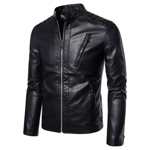 Blouson en cuir unisexe sur mesure coupe ajustée style motard, col montant, fermeture éclair, décontracté, en similicuir PU, streetwear, vêtement d'extérieur - Product Image 2