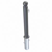 Poteau de sécurité en acier gris avec tête sphérique, verrouillage à clé, socle de fixation au sol, barrières amovibles, poteau moderne pour allée d'entrepôt
