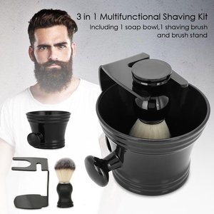 Ensemble de brosses à raser 3 en 1, kit de rasage pour hommes, brosse à cheveux et à barbe avec support, porte-rasoir, acier inoxydable professionnel, nouveau design - Product Image 5