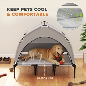 Cuccia Rialzata Portatile per Animali Domestici da Esterno 107x76x94 cm con Tappetino Refrigerante, Letto per Cani con Baldacchino Rimovibile e Borsa per il Trasporto - Product Image 3
