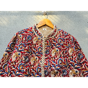 Vintage Hand Block Printed <b>Kantha</b> Quilted Cotton <b>Jacket</b> Soft Breathable Drawstring Full Sleeve <b>Jacket</b> for Women gift for her - Product Image 4