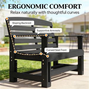 Sedia a dondolo nera per terrazze, giardini, balconi e cortili, ideale per spazi esterni - Product Image 3