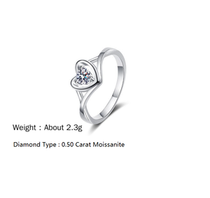 Anillo de Compromiso de Moissanita VVS con Forma de Corazón y Tallo Dividido, Plata de Ley 925, Corte Brillante Redondo de 0.50 Quilates, Regalo Exquisito para Mujer - Product Image 3
