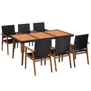 Set da pranzo in 7 pezzi con Patio in Poly Rattan nero e marrone eleganti mobili da esterno - Product Image 1
