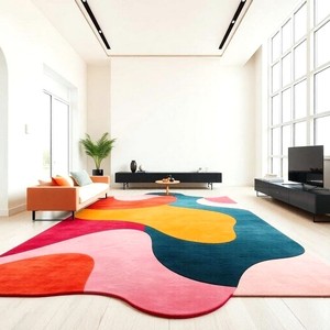 Hand <b>Tufted</b> Multicolor Organic Abstract Wool <b>Rug</b>, Irregular Modern Area Carpet for Living Room Bedroom Home Decor Wholesale - Product Image 1