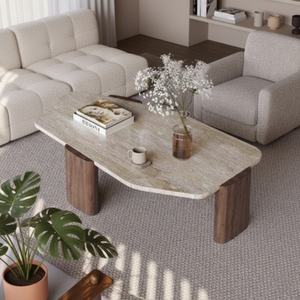 Table basse contemporaine en bois massif et marbre pour salon, hôtel, restaurant, bar et villa - Product Image 3