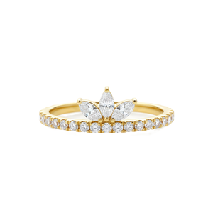 Manufacturer Marquise & Round Cut Lab Created Diamond 14K Solid Gold Lotus Floral Design Ring Dainty Crown Cluster Diamond Ring - Product Image 1