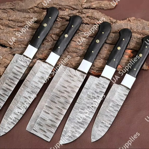 Hand Forged Damascus Steel Hammered Blade 58 HRC Razor <b>Sharp</b> Kitchen Chef <b>Set</b> Black Handle Outdoor Cooking Camping Kitchen <b>Knife</b> - Product Image 1