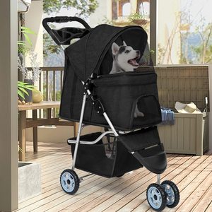 Poussette pour animaux de compagnie à trois roues de qualité supérieure TH-PPS-363 avec porte-gobelet réglable et doublure lavable amovible - Product Image 4