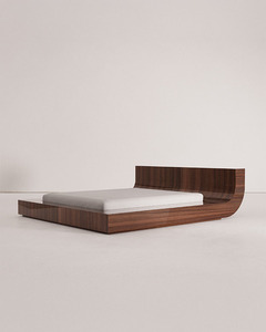 Modern Minimalist Teak Wood Bedstead Integrated L Shape Backrest Glass Like Glossy Sleep Base - Product Image 1
