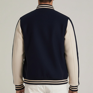 New arrived Men's Varsity <b>Jacket</b> Preppy Style Embroidered Logo Navy Beige Cotton Polyester Regular Fit Autumn Wear and sale - Product Image 2