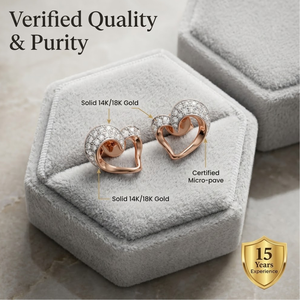 Boucles d'oreilles en diamant cœur ouvert incurvé, or rose massif 18 carats, sertissage pavé, bijoux de mariée fins personnalisés, vente en gros, MOQ 1 pièce - Product Image 3