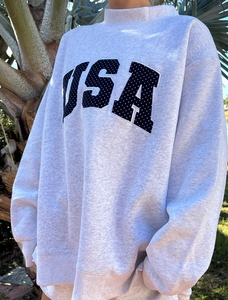 Sweat-shirt pull-over col montant à manches longues pour femme, coupe oversize, avec motif lettres USA, respirant, décontracté, hiver, vente en gros personnalisée - Product Image 6