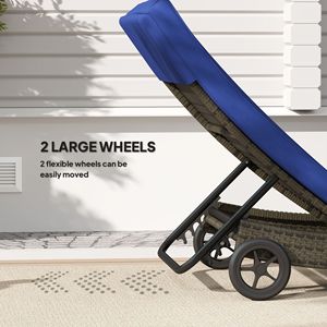 Chaise longue da esterno blu scuro con telaio in alluminio e vimini in PE, schienale regolabile e 2 ruote - Product Image 4